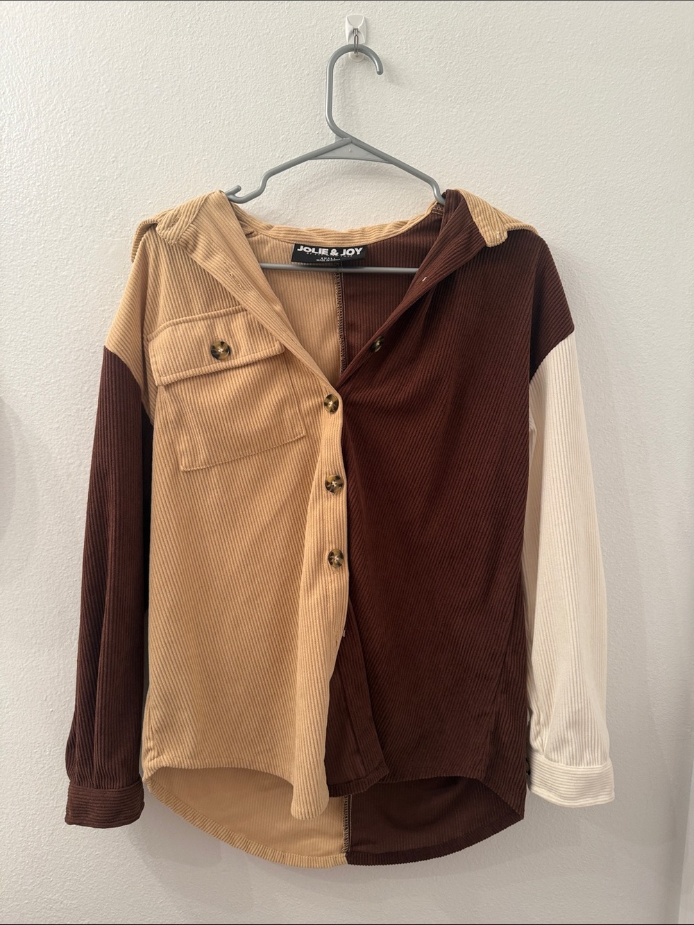 Jolie & Joy Colorblock Corduroy Utility Jacket - Brown, Tan & Cream
